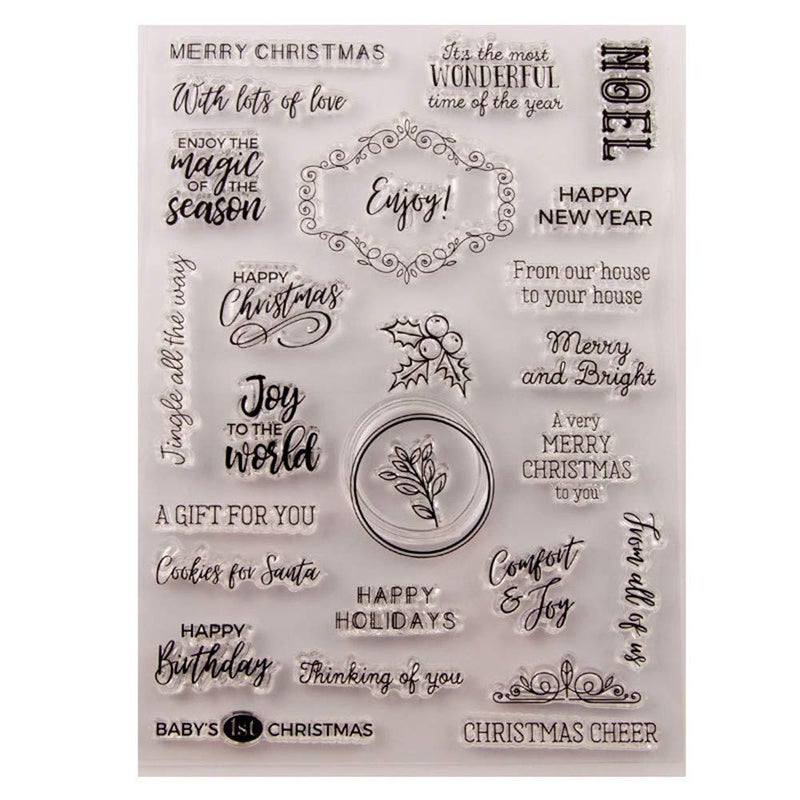 arriettycraft Merry Christmas Happy New Year Happy Birthday Verses Phrase Clear Stamps for Christmas Cards Making Decoration and Scrapbooking Rubber Stamps for Craft - Image 1